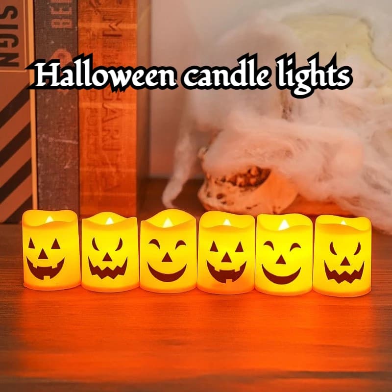 6 pezzi LED a lume di candela alimentato a batteria zucca teschio fantasma luce spettrale festa di Halloween decora ambiente luci di candela elettroniche