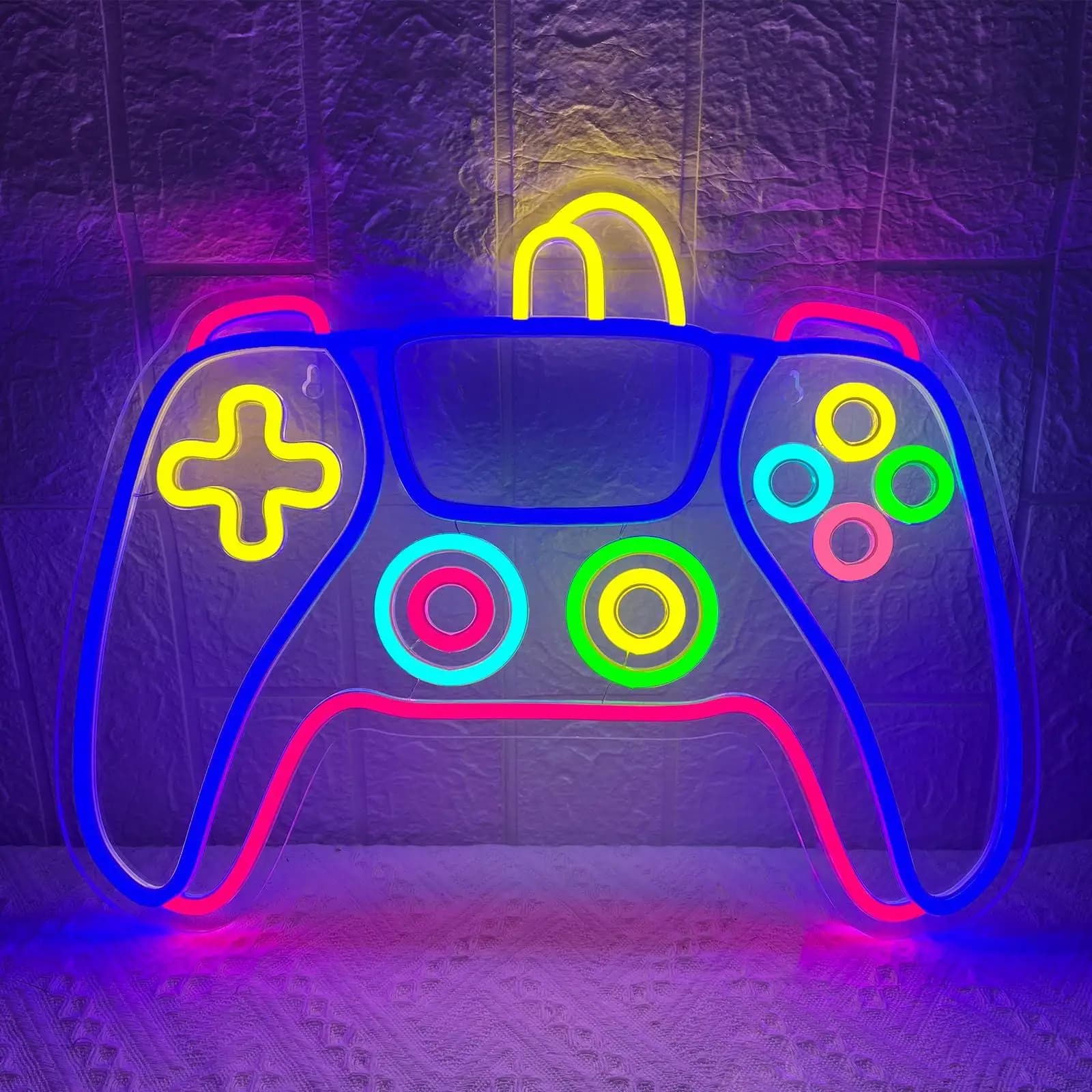 Insegna al neon per giocatori Controller di gioco colorato Gamepad dimmerabile a forma di insegna luminosa a LED per adolescenti Ragazzi Camera da letto Uomini Grotte Festa a casa