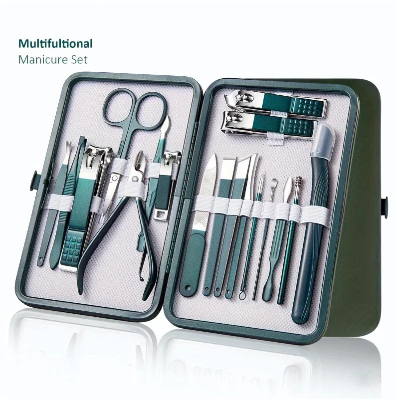 Professional Set for Manicure and Pedicure 7/10/12/18 Stainless Steel Parts with Travel Case