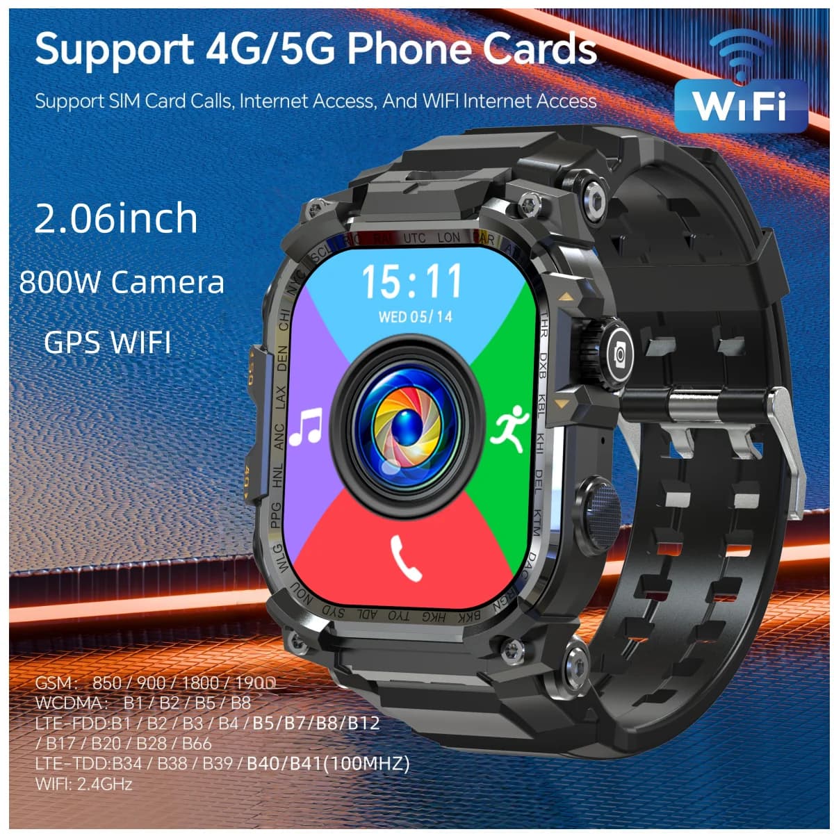 Q888 Smart Watch 4G SIM Full Network Android 10.0 OS GPS WiFi 2.06 inch rotating camera 32 GB of RAM 256 GB storage Last model