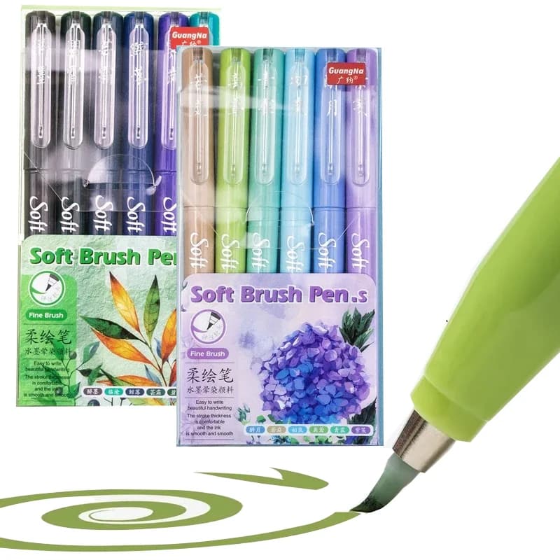 6Pcs Soft Brush Tip Marker Pens Artist Markers Flexible Tip Assorted Colors for Journaling Hand Lettering Calligraphy Drawing