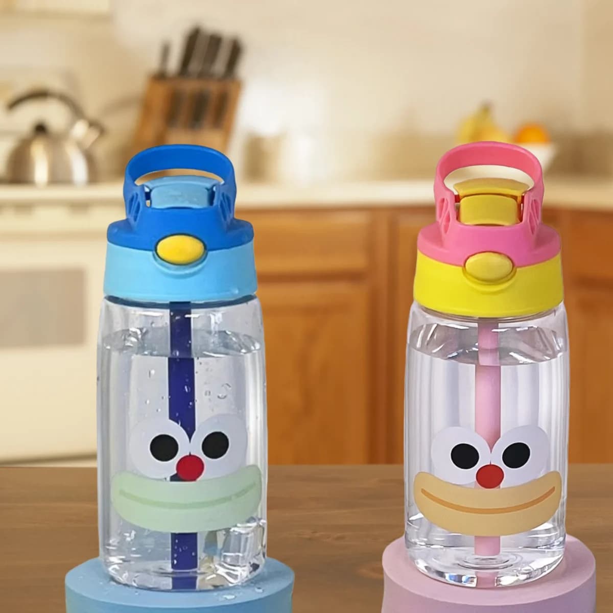 Children's glasses with water spout, creative cartoons, baby food cups with straws, tinned water bottles, 480 ml portable cups