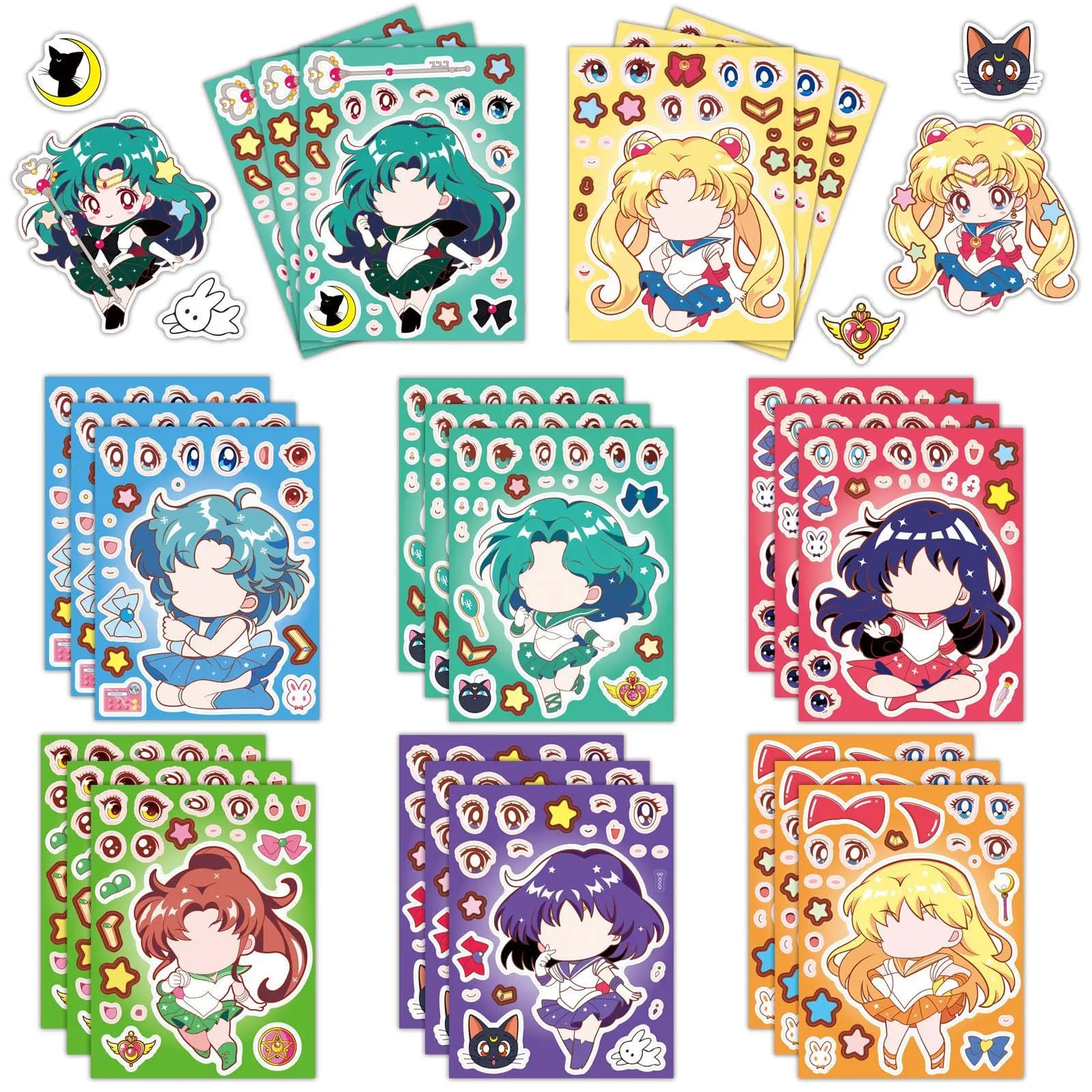 8/16 Lenzuola Q Versione Sailor Moon Anime Crea un Volto Puzzle Adesivi Decorazione Laptop Telefono Chitarra Skateboard Classici Giocattoli per Bambini
