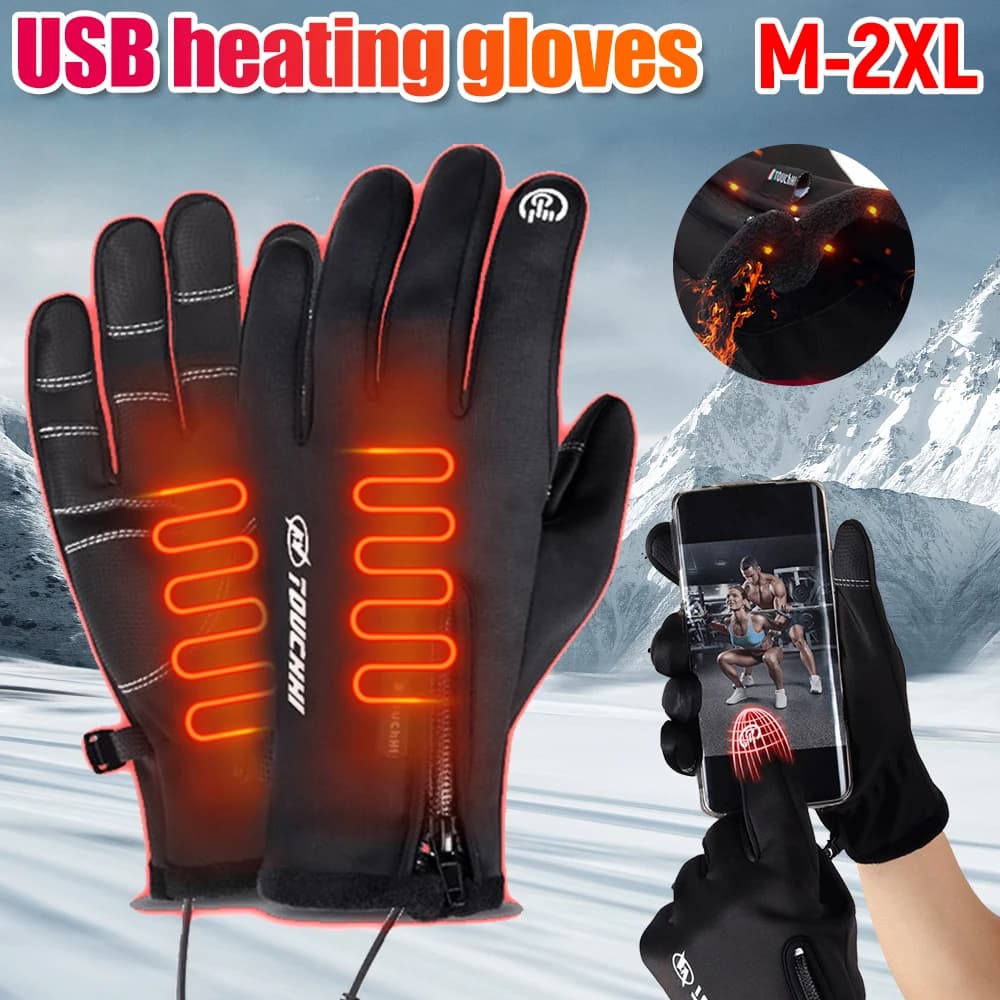 USB Winter Skiing Gloves Thermal Gloves Touch Screen Fleece Sheets Anti-slip Windproof Cycling Hiking Outdoor Activities