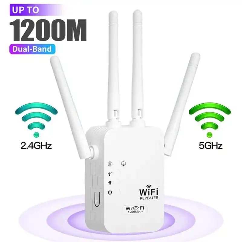 Ripetitore WiFi 1200Mbps Dual Band (5GHz/2.4GHz), Amplificatore di Segnale, Copre 937 m² Ripetitore con Porta Ethernet per 50 Dispositivi, ft & 50 Devices