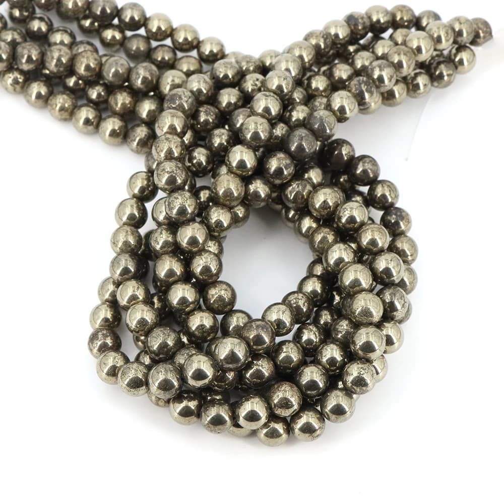 Perlina distanziatore allentata in pirite di ferro naturale 4/6/8/10mm Perlina gemma rotonda per braccialetti fai da te Pendenti e ciondoli Creazione di gioielli Accessori all'ingrosso