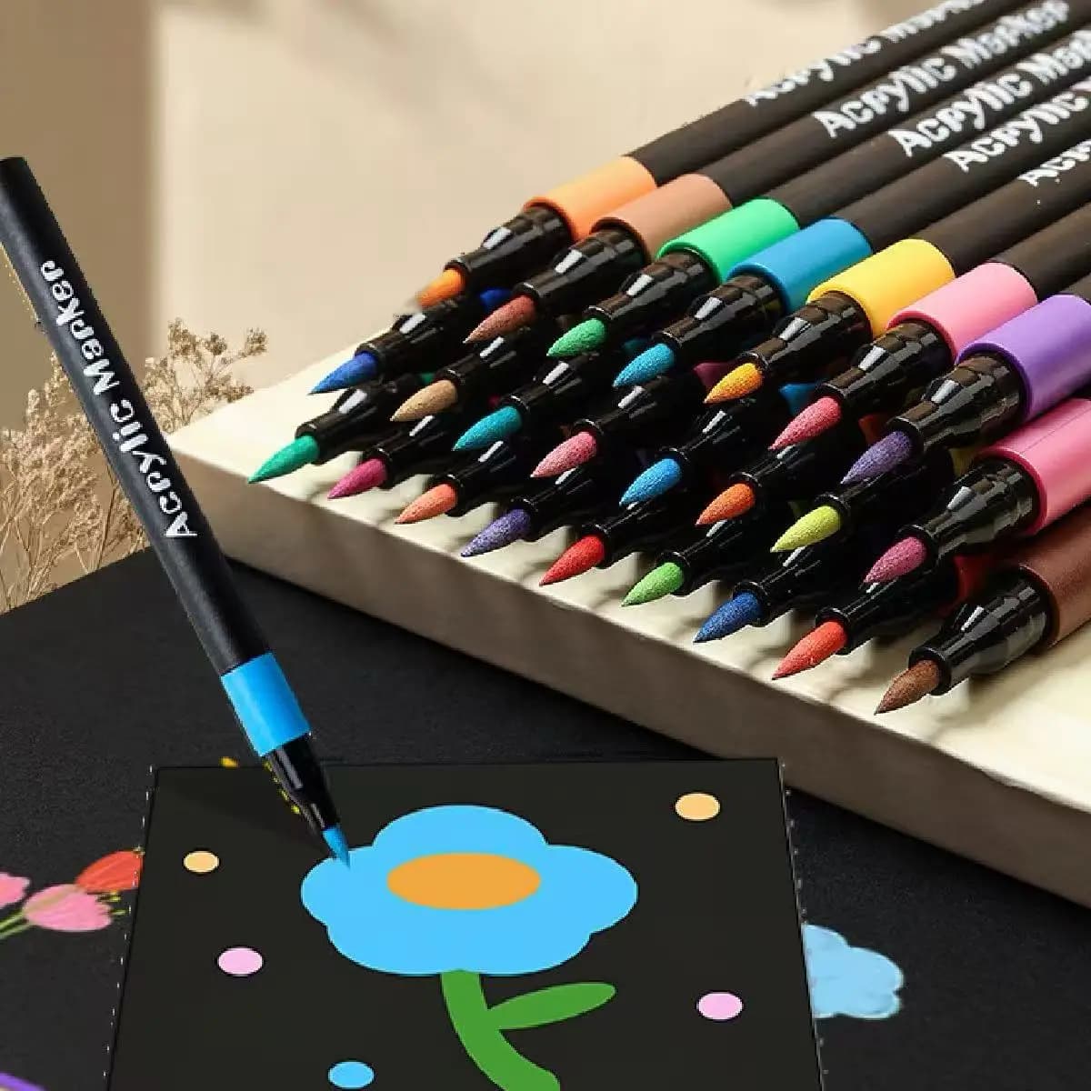 Set di 12/24/36 Pennarelli Acrilici con Punta Morbida, Colori Vivaci, Senza Sbavature, per Tela, Roccia, Vetro, Tessuto, Fai-da-Te
