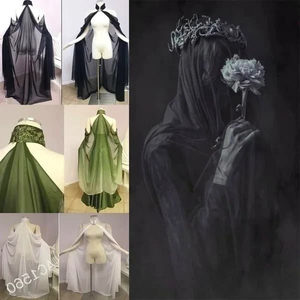 Mantle Mantle with Cap Coat Wicca Dress Mantle Scialle Halloween Party Strega Mago Costumes Cosplay Woman