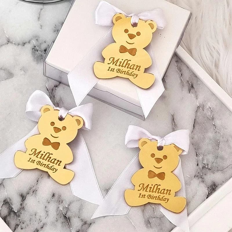 Etichette acriliche personalizzate per orsacchiotto Baby Shower, etichette regalo di compleanno Decorazioni regalo per baby shower