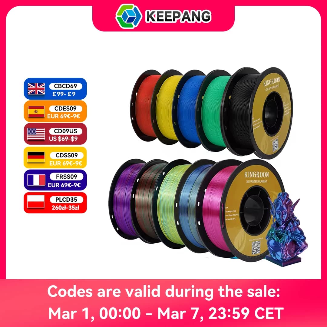 KEEPANG PLA/Seta PLA Filament 5/10kg 3D Printer Filament 1kg/1 roll 1.75mm Pla Plastic Filament No Bubble 3D Printing Materials