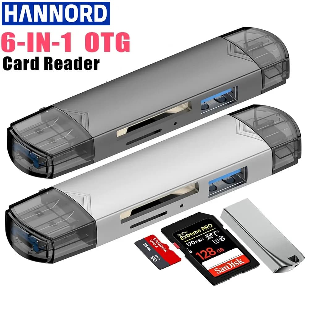 Lettore di schede OTG 6 in 1 tipo C SD TF Adattatore per unità flash micro USB Lettore di schede multifunzionale con trasferimento ad alta velocità da 5 Gbps