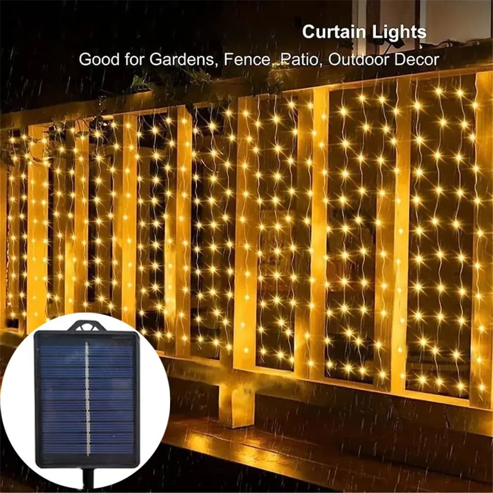 Luci Solari a Tenda Eid Mubarak Ramadan, Luci Fatate da Esterno con 8 Modalità per Giardino, Finestra, Camera da Letto, Matrimonio, Compleanno