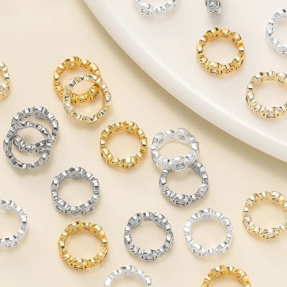 2 Pz/pacco 14/18k Placcato Color Oro Forma Rotonda Perline Del Distanziatore con Zircone per la Produzione di Gioielli Collana Del Braccialetto Accessori FAI DA TE