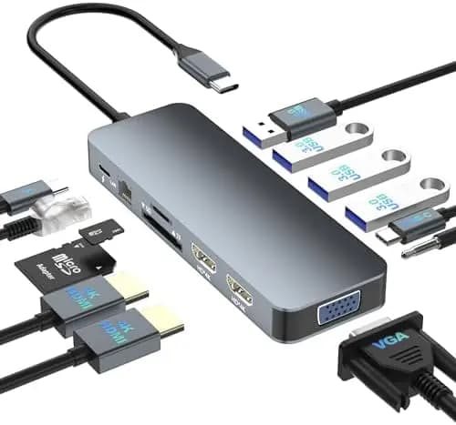 Docking Station Portatile con 2 Monitor e Connettività 13-in-1 Titolo SEO: Docking Station Portatile per Laptop | Doppio HDMI, U