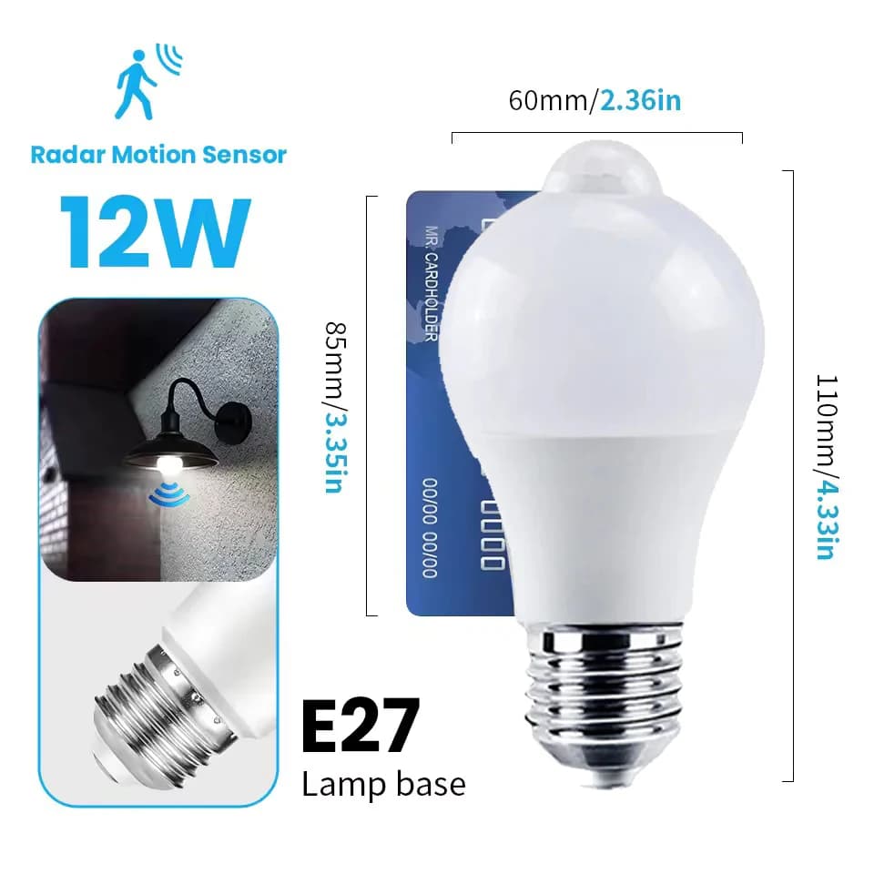Lampadina LED con sensore di movimento Lampada LED E27 B22 Lampadine con sensore PIR ON/OFF automatico Luce notturna per portico Scale Luci di sicurezza per garage
