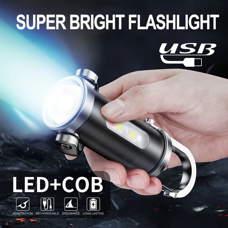 Portachiavi con torcia per bambini, torcia a LED ricaricabile per campeggio per bambini, lettura notturna, avventure all'aria aperta, luce COB, lampada di emergenza