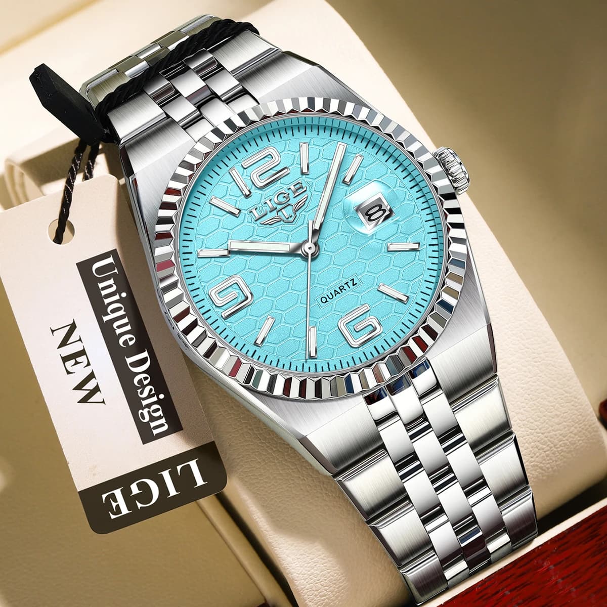 Original LIGE Quality Watch for Men, Waterproof, Bright, with Date, Stainless Steel Men's Luxury Watch, Quartz, with Box