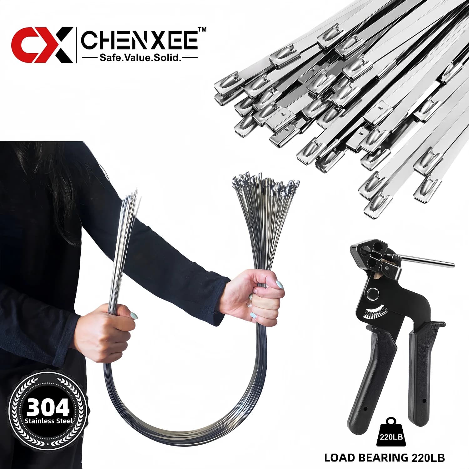 Metal Zip Ties, 304 Stainless Steel Heavy Duty Self-locking Cable Ties, For Exhaust Wrap Wire Fence Rolls Farms Pipes Machinery