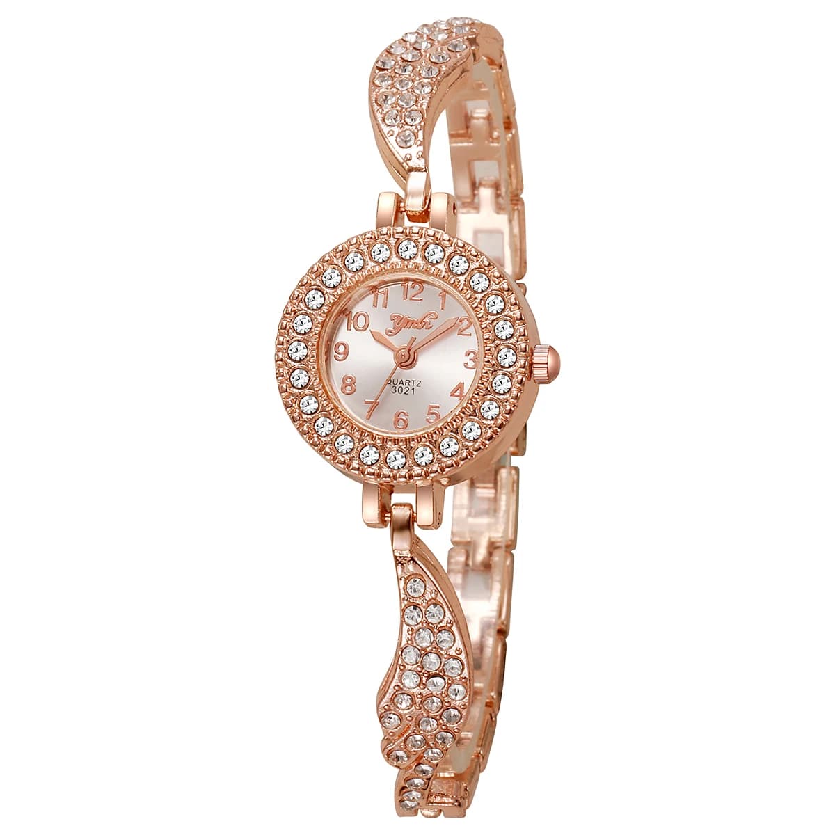 Pink Gold Glamour Women's Watch with Crystals - Round Dial Completely Crystal-Tempered, Bracelet, Wrist Watch