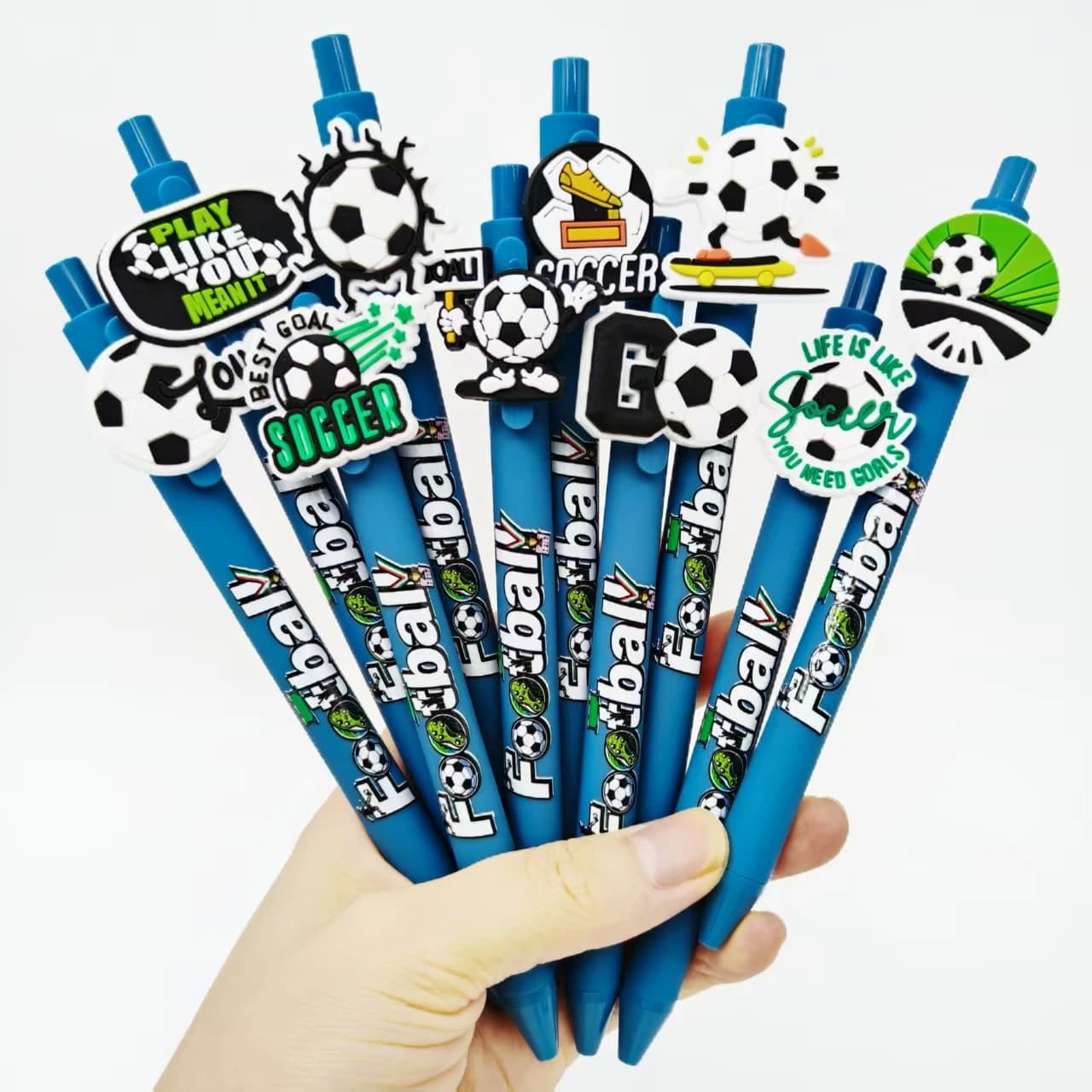 Set di penne modellanti a tema calcio da 7 pezzi/13 pezzi, penna colorata blu mare, penna gel regalo per stampa di calcio