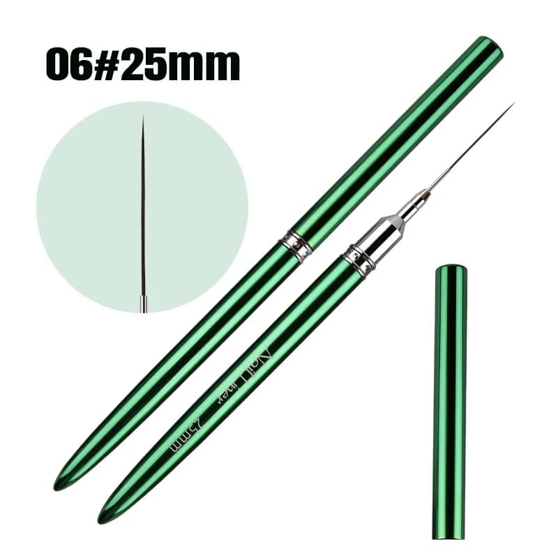 6/9/12/15/18/25mm Manico in metallo verde Art Liner Pennello per pittura fai da te Linee da disegno Penna per pittura a fiori a strisce Pennello per gel UV