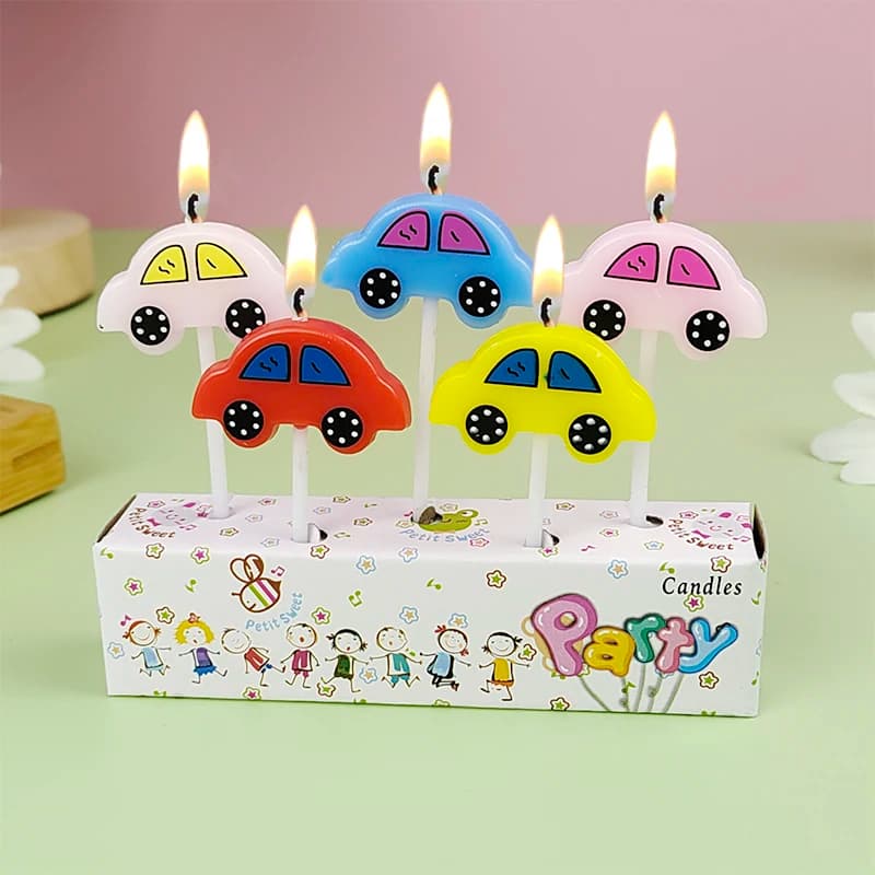 5 candele per auto Compleanno per bambini Torta carina Candele decorative Festa di compleanno per bambini Cottura Plugine a cinque colori