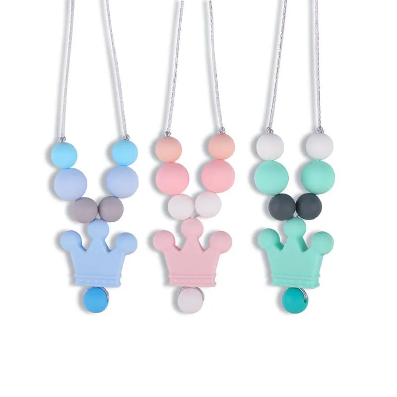 Multicolore carino corona massaggiagengive ciondolo Silicone commestibile sicurezza infermieristica dentizione perline da masticare collana giocattolo gioielli per bambini