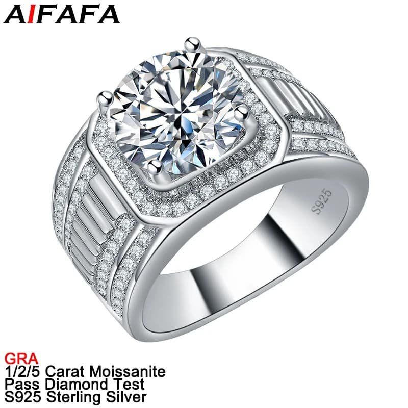Anelli con Diamante Moissanite da 1 2 5 Carati Colore D per Uomo in Argento s925 Moissanite Spesso e Solido Anello da Uomo Gioielleria Fine