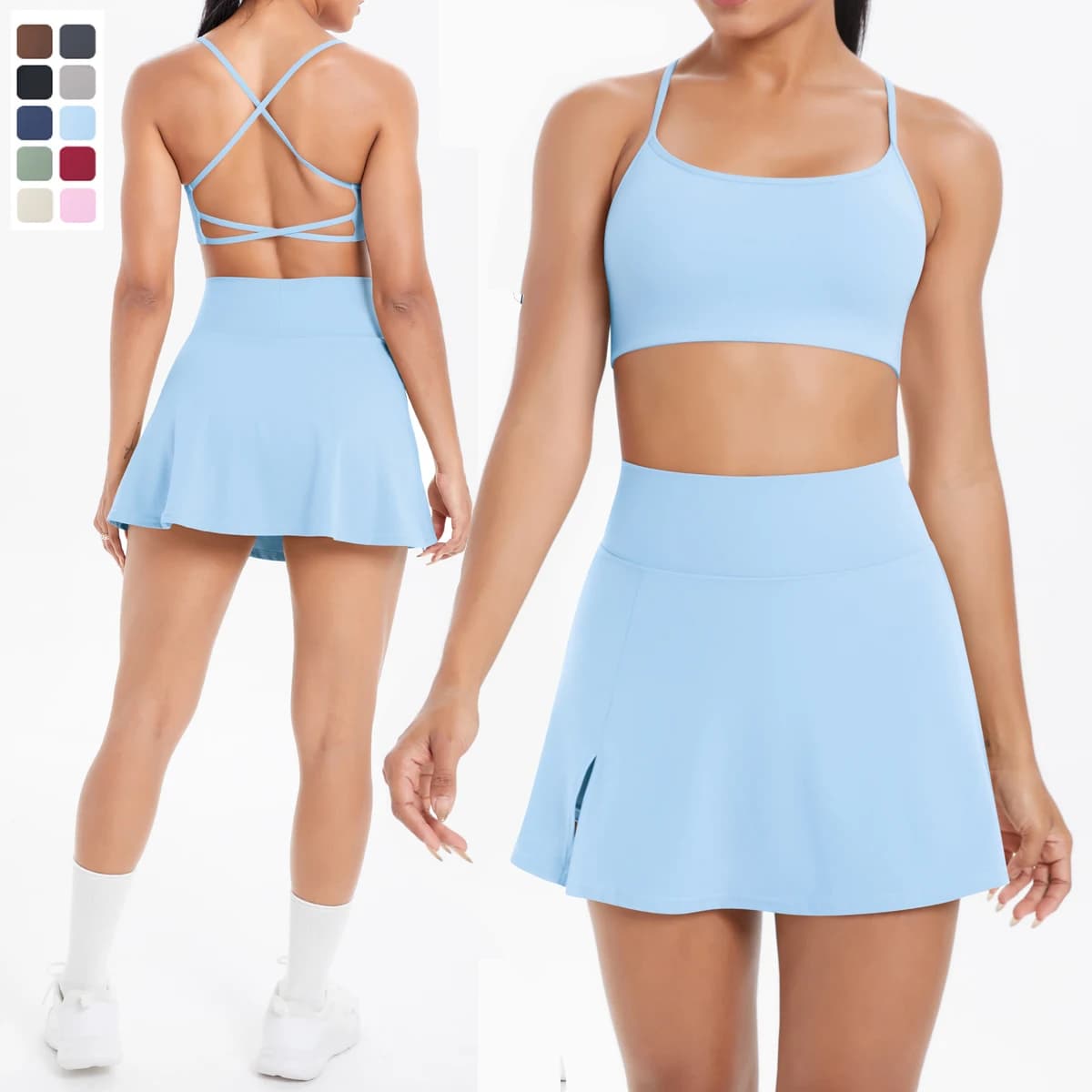 2 pieces sports clothing set yoga gym clothing for women sports skirt bra cross bra yoga gymsuits
