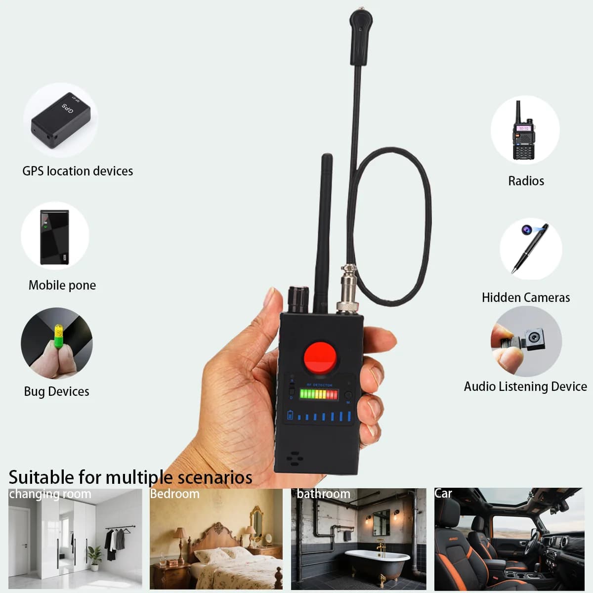 Rilevatore di insetti intelligente: scanner RF da 8 GHz con avviso di vibrazione, trova telecamere da 5,8 GHz Localizzatori CDMA Bug 2G/3G/4G per la sicurezza domestica/ufficio