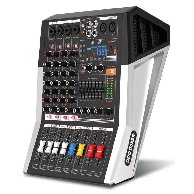 TF400 4 Channel Audio Mixer with Power Amplifier DJ Mixing Console | Bluetooth Sound Bar, USB Playback, 350W Power Output, 99 DSP FX Reverb Effects, For Stage, Studio, Karaoke, Party