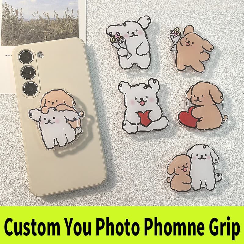 Impugnatura per telefono in acrilico personalizzata Foto rotonda pieghevole per cartoni animati Logo personalizzato Supporto per telefono trasparente per cellulare con ologramma anime personalizzato