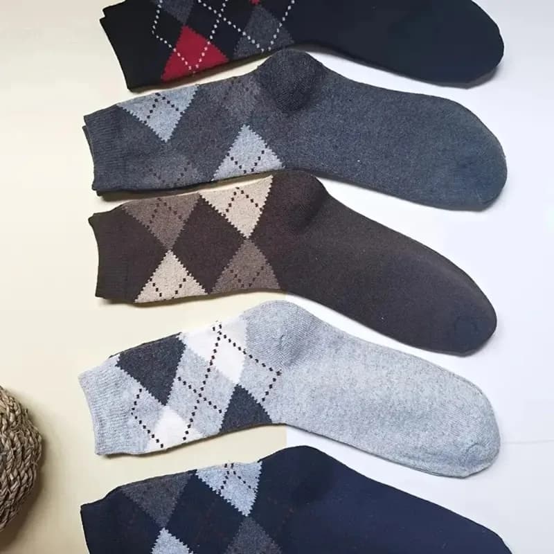5 Men's Socks Paia with Patterns in Diamond, Warm Winter Socks in Mid Duck, Masses and Soft, Cold Resistant, Men's Boot Socks