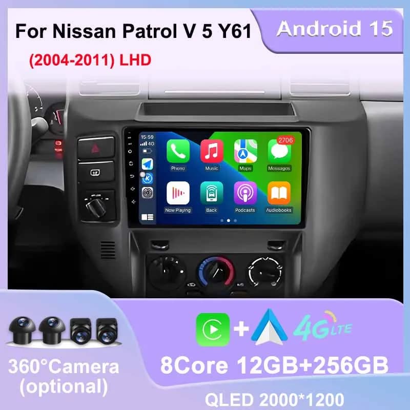 Carplay Auto 4G WIFI GPS Navigation Radio Multimedia video player Stereo DSP Android 15 for Nissan Patrol V 5 Y61 LHD 2004 - 2011