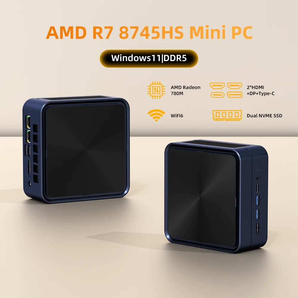 ZXIPC Mini PC AMD Ryzen 7 8745HS R5-6600H R7-7735HS R7-7840HS DDR5 M.2 NVME SSD Supporto Display HDMI 4K/WiFi6/USB3.2/Ufficio