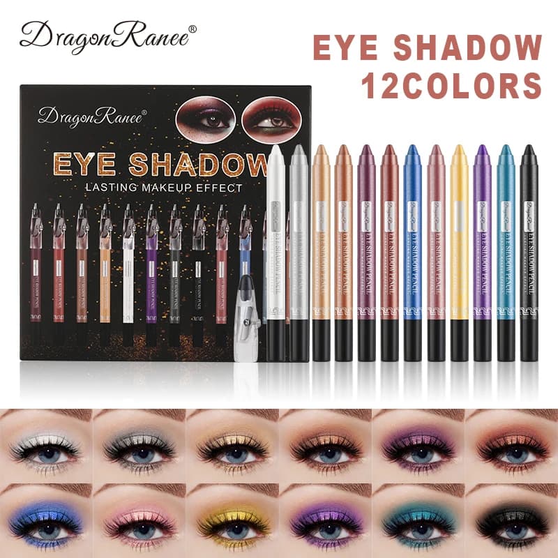 Set of 12 shading pens, pearly and brilliant finish, delicate and silky, not drooling, multipurpose, high gloss contouring, application with only one strofinio, exalts the eyes, waterproof, long-lasting, versatile umbrella