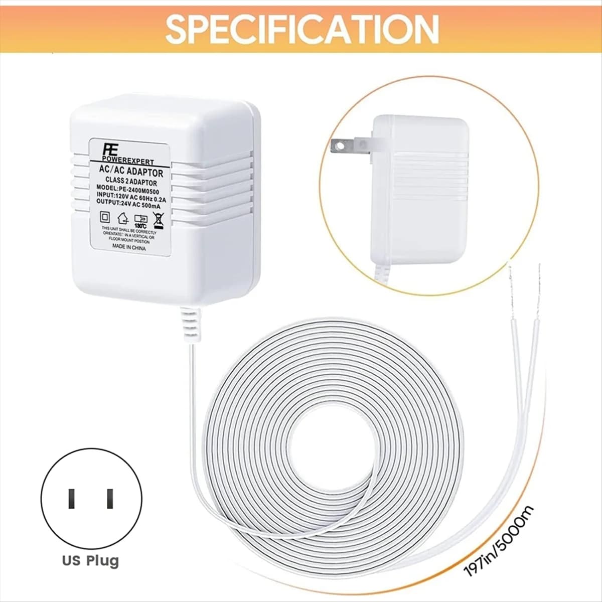 24 V AA98 doorbell transformer adapter for ring video doorbell, 16.4 feet long C wire feeder, for most US video bells