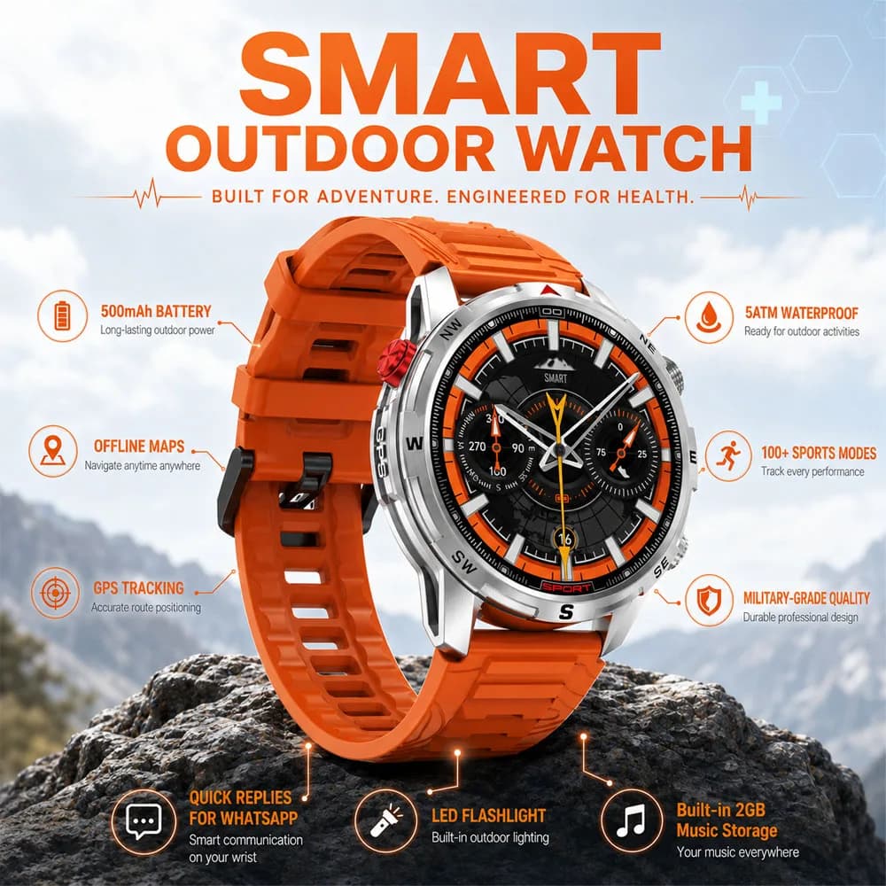 New Military 5ATM Waterproof Smart Watch Built-in 2Gb Memory Compass 1.43 AMOLED Third Generation Glass Smart Watch for Men