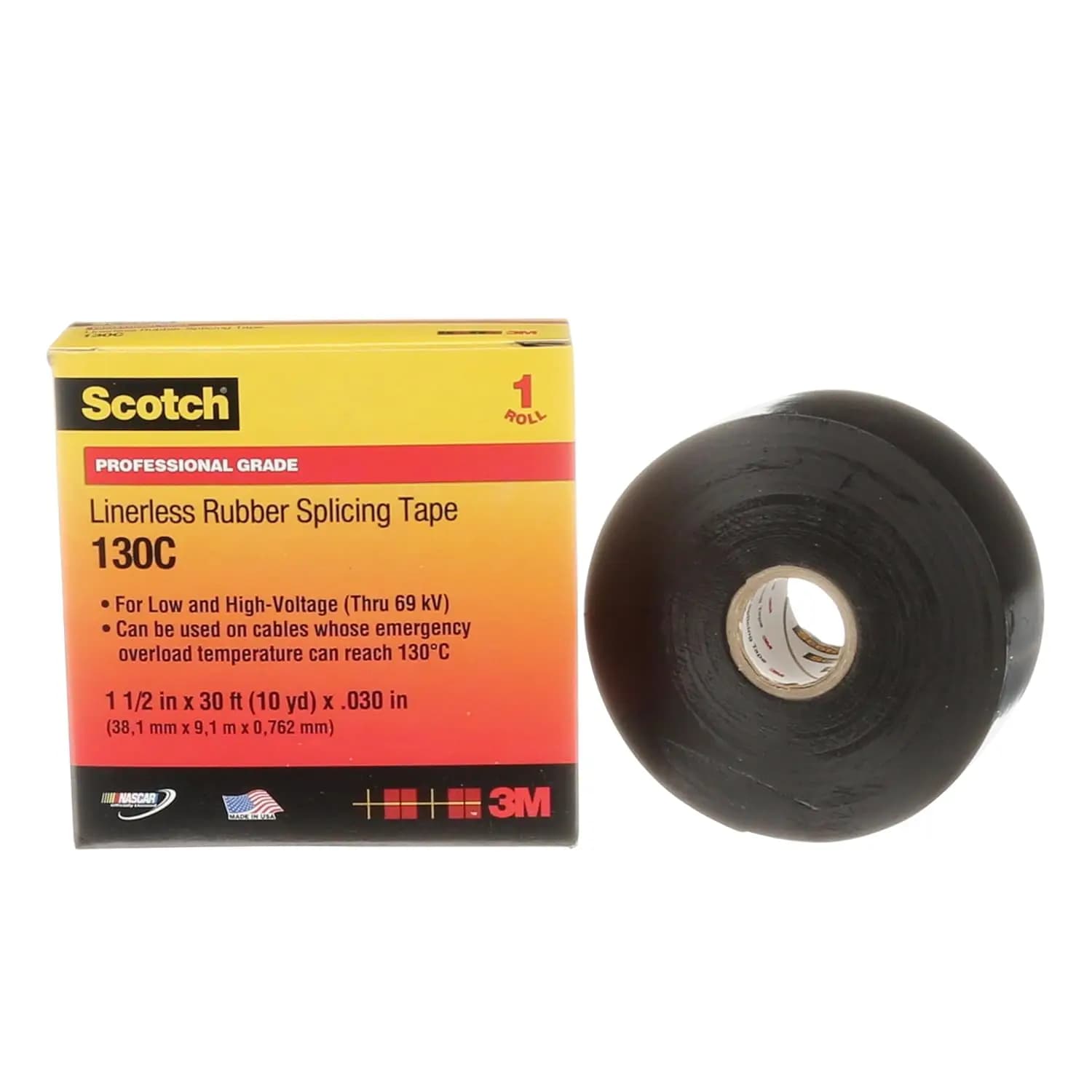 Electric Tape Self-glomerating for Wires and Cables, 3.8 cm x 9,1 m, with Rubber Mounting, UV Resistant, Sealant Anti Moisture, Black