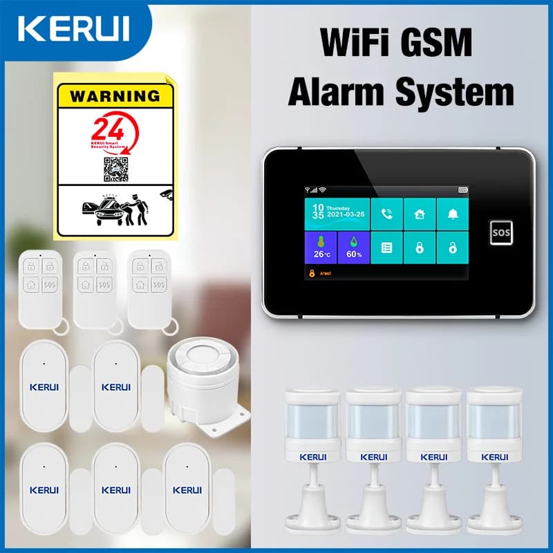 KERUR Sistema di allarme wireless Set WiFi + GSM con sirena Allarme domestico con sensore di movimento Sensori per porte e finestre Telecomando intelligente Tuya
