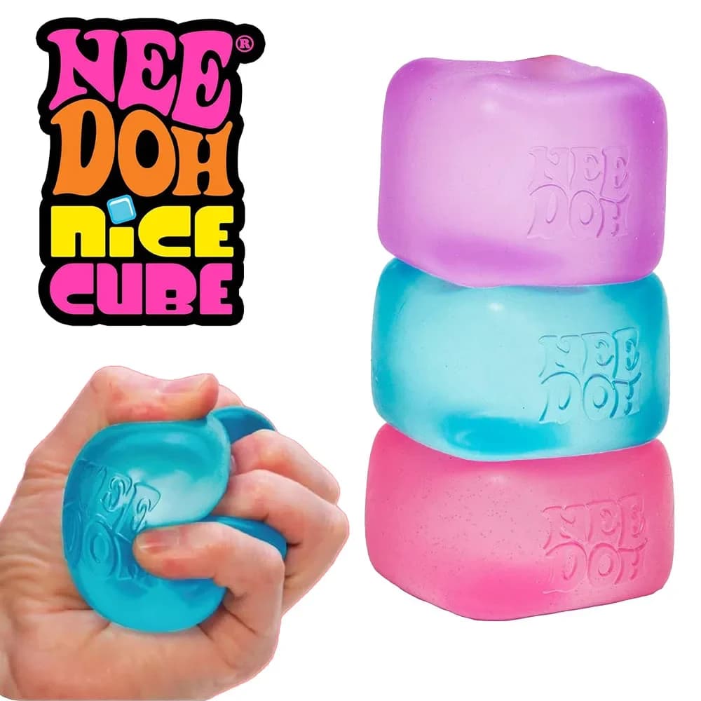 Needoh Nice Cube Giocattolo Sensoriale Antistress per Ansia e Concentrazione, Giocattolo da Scrivania per Adulti e Bambini, Cubo Portatile per Decompressione, Stili Multipli