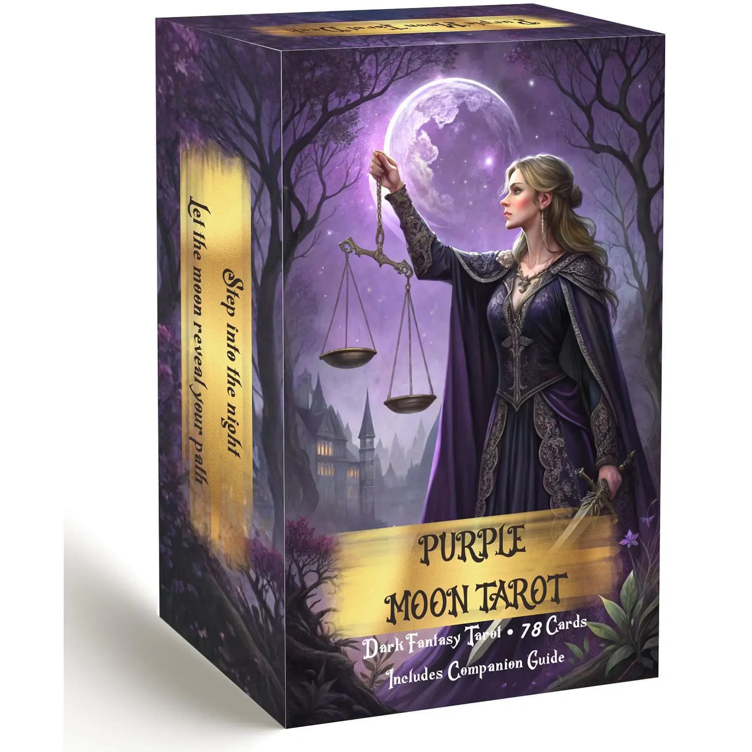 Mazzo di carte dei Tarocchi Purple Moon con guida, mazzo di carte dei Tarocchi Dark Fantasy da 78 pezzi, carte oracolo per divinazione e predizione del futuro
