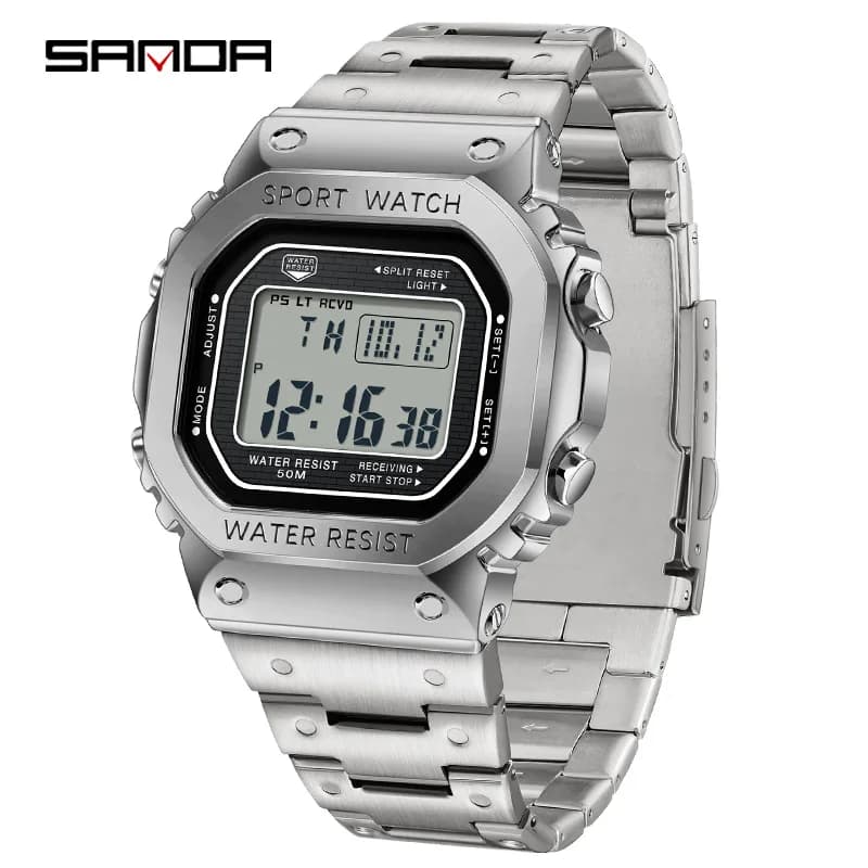 SANDA 2162 multifunctional square men's electronic watch fashion night light waterproof digital sports watches for men