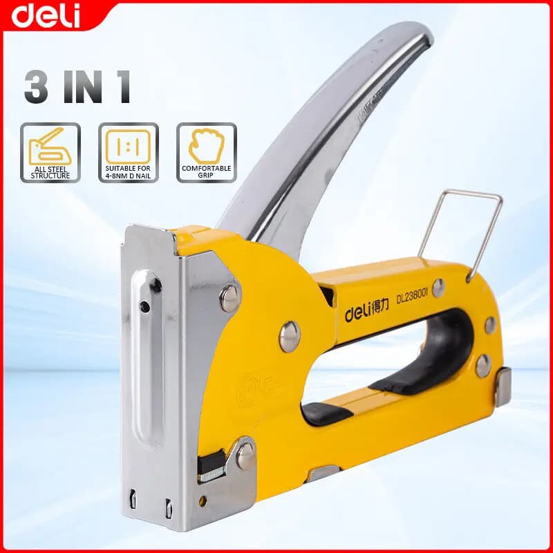 Deli 3 in 1 cucitrice pistola sparachiodi graffetta strumento per mobili resistenti per legno acciaio inossidabile metallo carpenteria strumento manuale per casa/fai da te