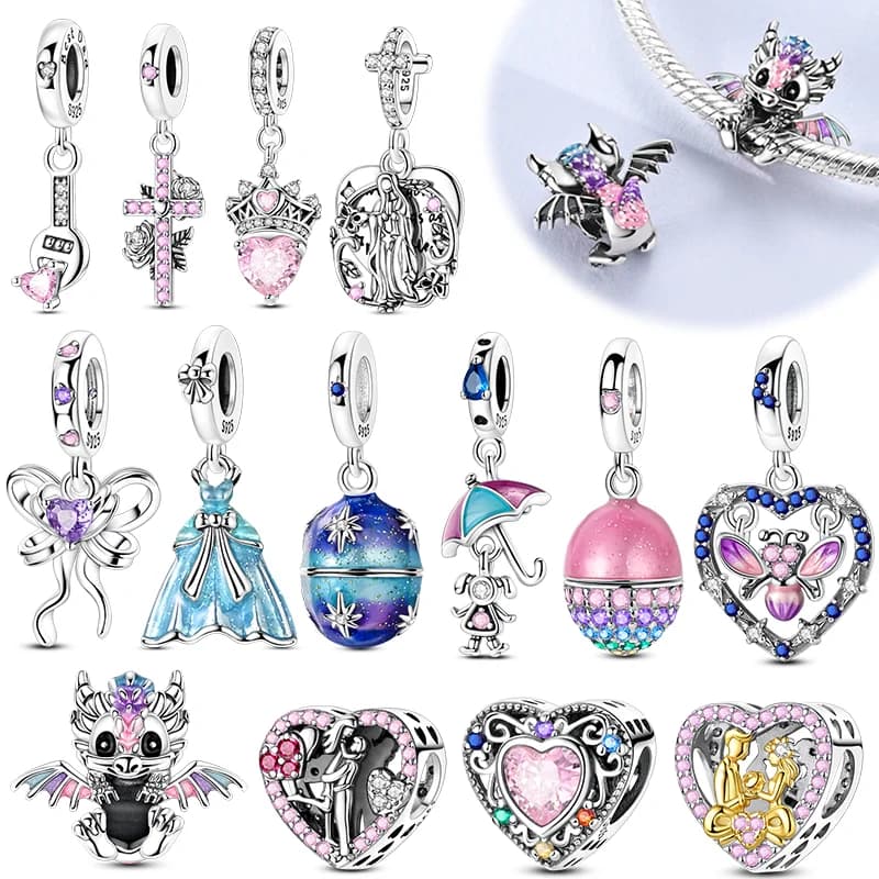 925 sterling silver carino drago di fuoco perline cuore colorato amante famiglia ciondoli ciondola braccialetto adatto gioielli fai da te che fanno regali