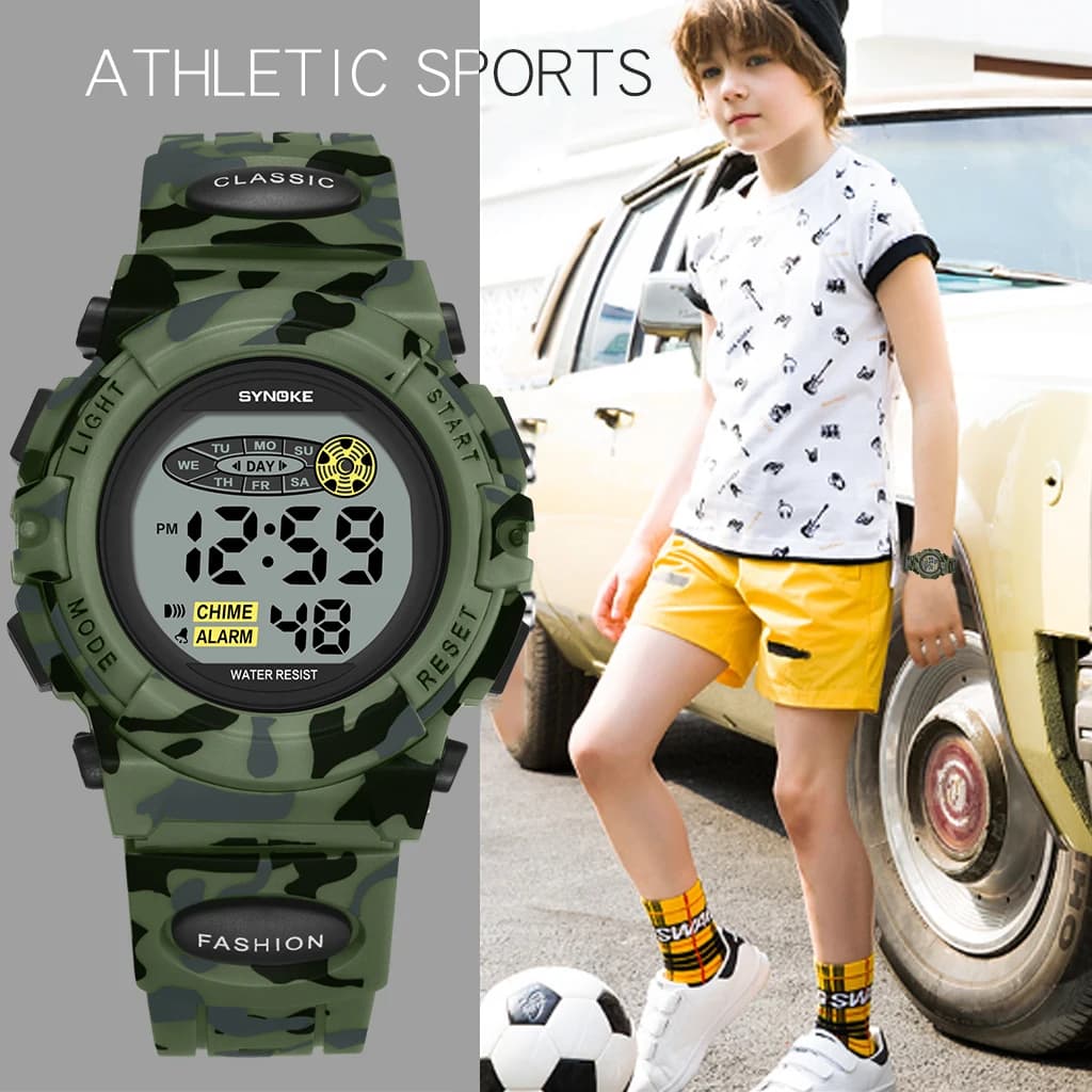SYNOKE children's sports watch coloured electronic watches waterproof digital watch for kids Camouflage