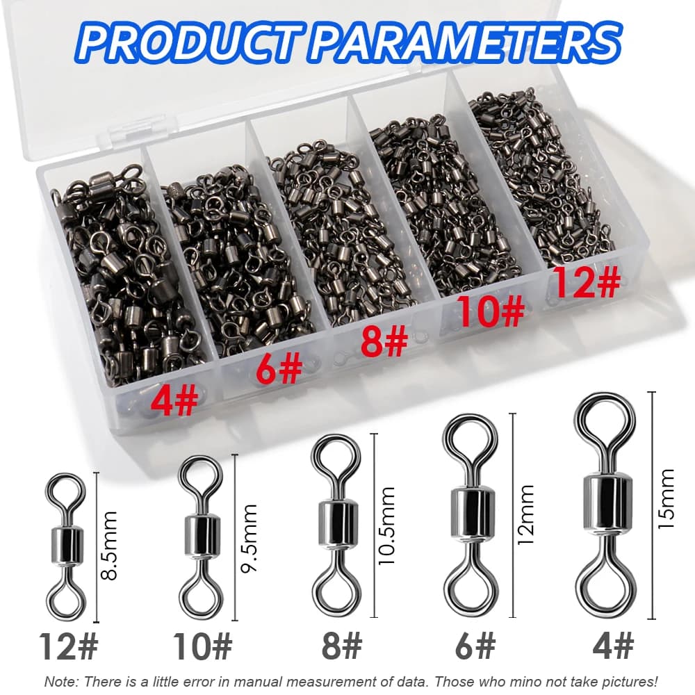 100Pcs Stainless Steel Bearing Rolling Connector Rotate Barrel Swivel Tackle Box Lure Line Tool Set Fishing Accessories