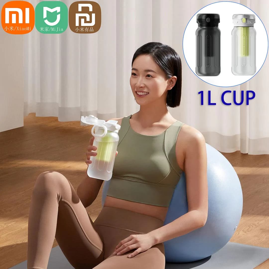 Xiaomi Bottiglia d'acqua sportiva da viaggio portatile Bottiglia d'acqua sportiva da 1 litro Bottiglie di plastica sicure per Mi Training Sport Mixing Bollitore fitness