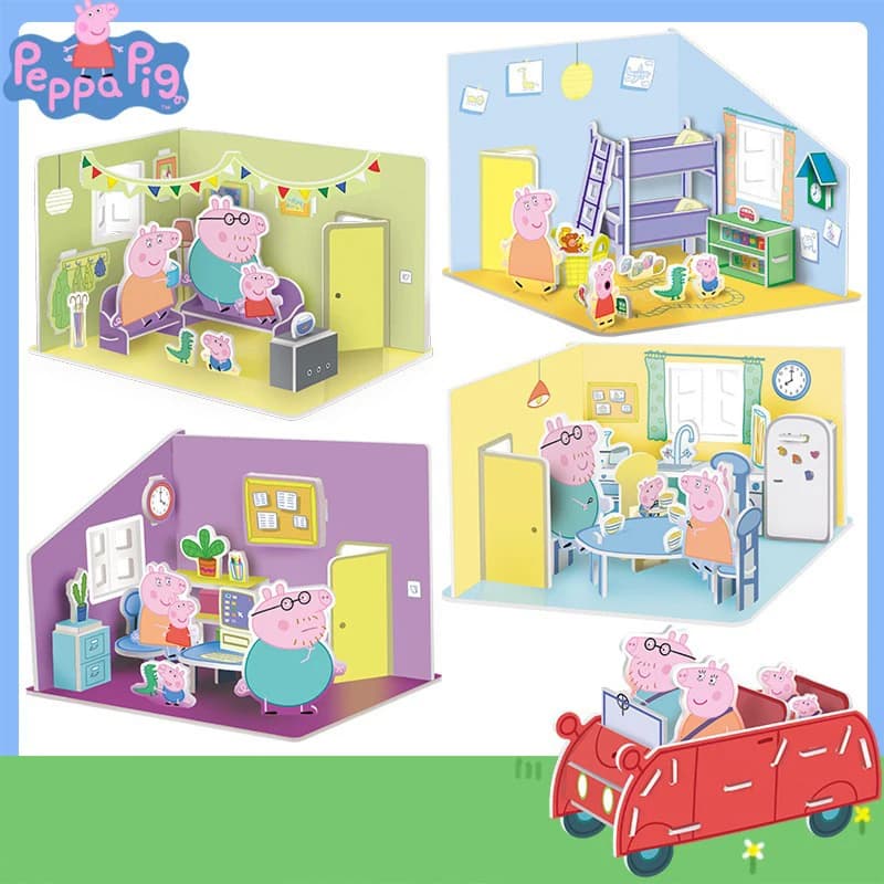 Peppa Pig Puzzle 3D Puzzle per bambini Illuminazione Peppa Giocattoli per ragazzi e ragazze Modelli di casa fatti a mano fai-da-te Giocattoli regalo