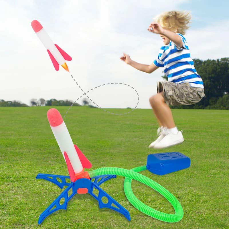 Kids Foot Pedal Air Pump Rocket Launcher Toy Kit Foam Rocket Accessories Boys Girls Outdoor Jumping Sport Launch Rocket Game Toy